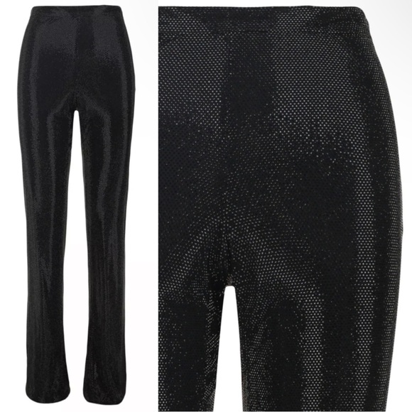 Versace Crystal Embellished Mid Rise Flare Pull On Pants Size 10 NWT Black